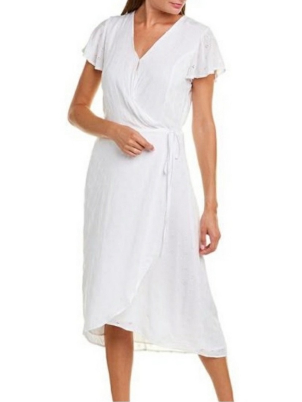 Vince Camino White Eyelet Wrap Midi Dress